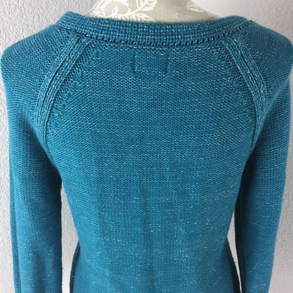 Vintage Pure Handknit Teal Green Silver Sweater Womens size small medium - Picture 7 of 8
